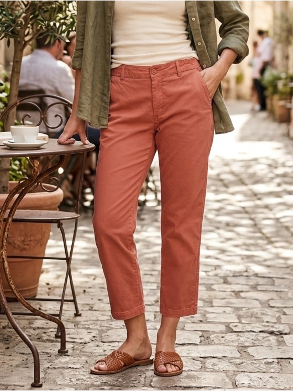 Coldwater Creek Size 16 Terracotta Orange Twill Cropped Chino Pants